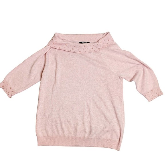 Briggs Sweaters - Briggs Pink Pearl Embellished Knit Sweater
